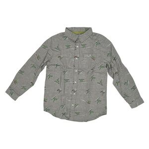 NWT Cat & Jack Gray Surfing Dinosaur Print Button Up Shirt Size L Husky Boy’s